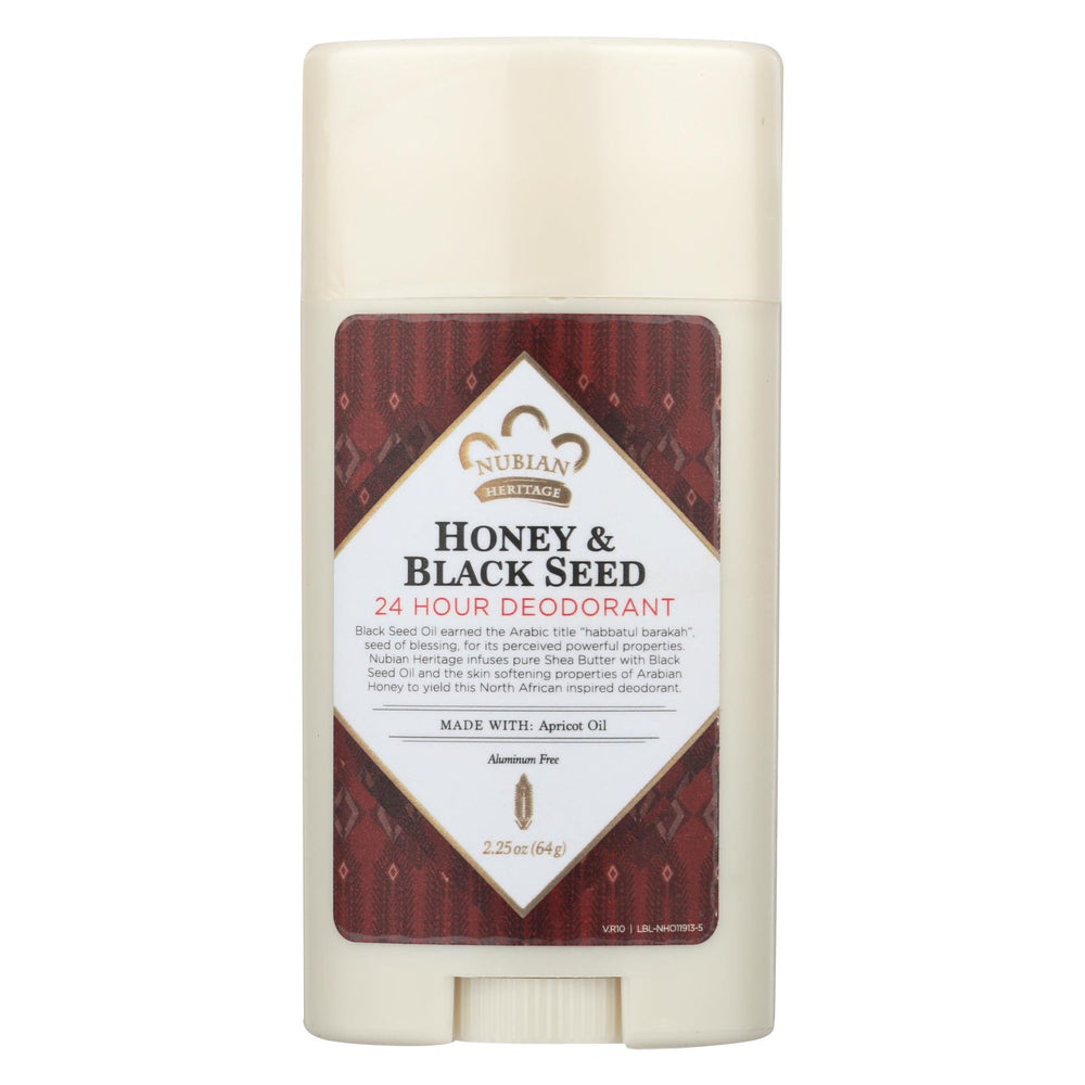 Nubian Heritage Deodorant - All Natural - 24 Hour - Honey And Black Seed - 2.25 Oz - 1 Each